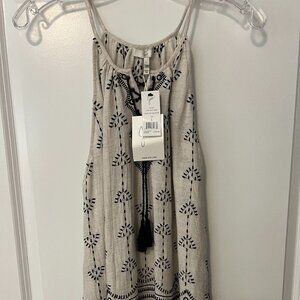 NWT JOIE Gough Sleeveless Embroidered Top w/Tassels Natural/Caviar , Size L